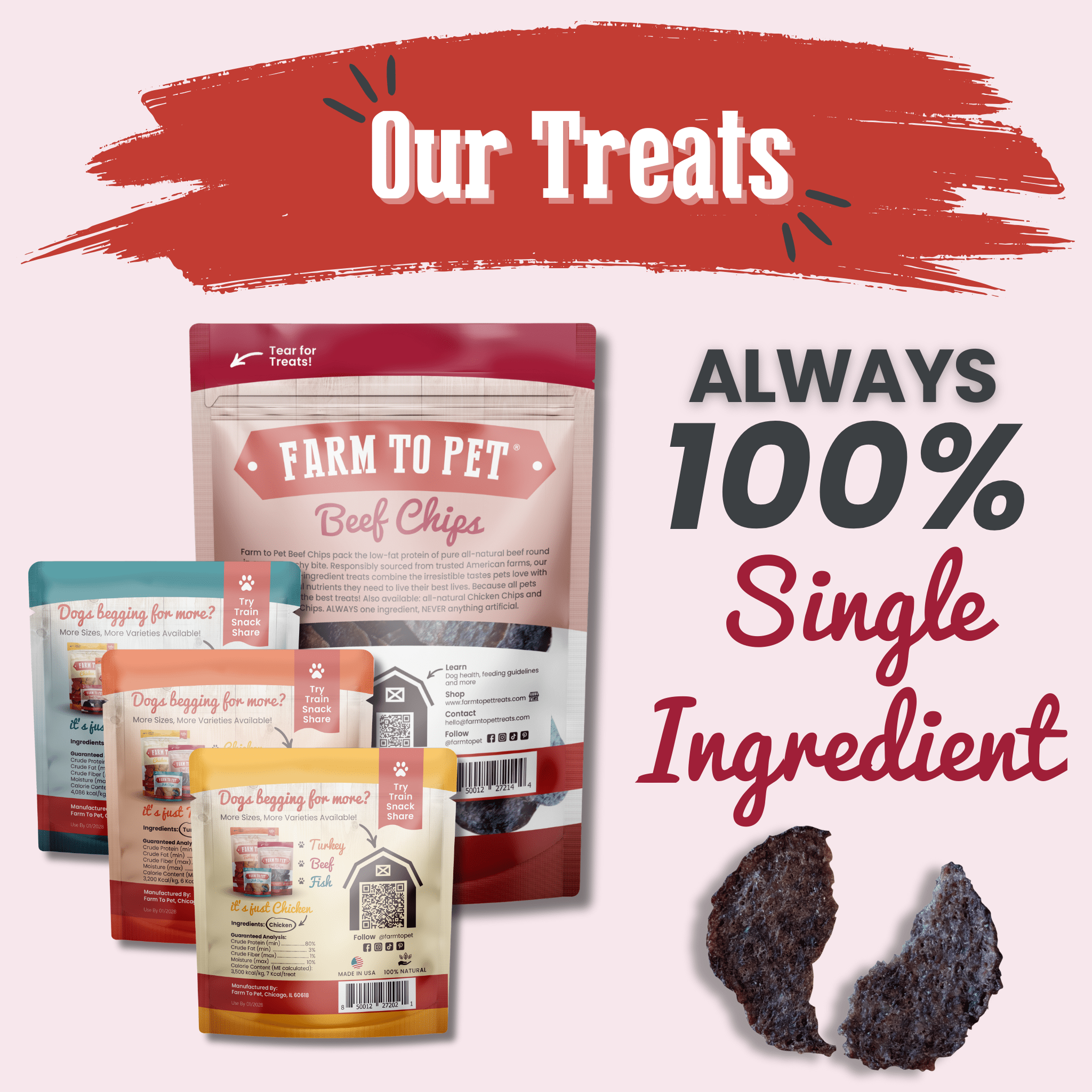 Puppy Packs 'n Snacks Dog Treat Starter Pack | Single-Ingredient Training Treats Farm To Pet