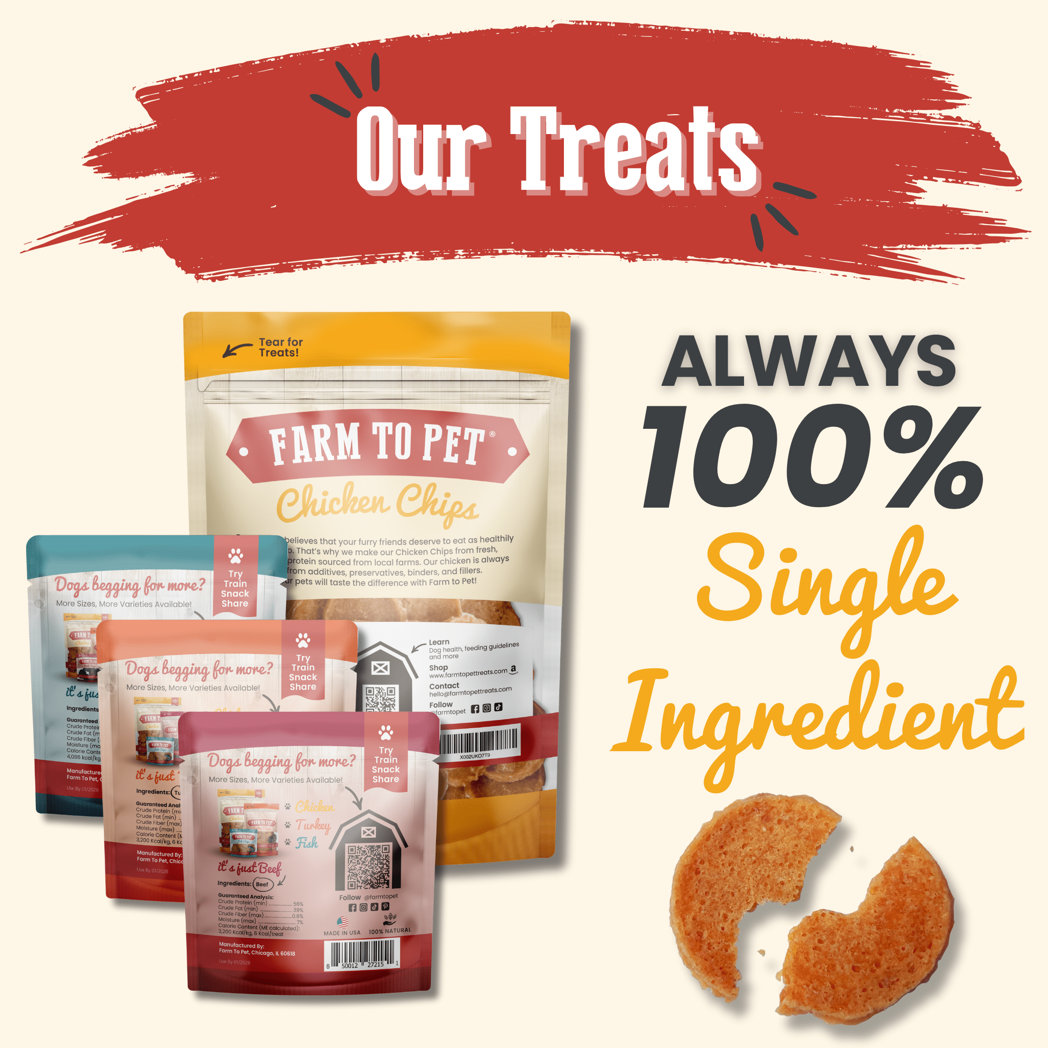 Puppy Packs 'n Snacks Dog Treat Starter Pack | Single-Ingredient Training Treats Farm To Pet
