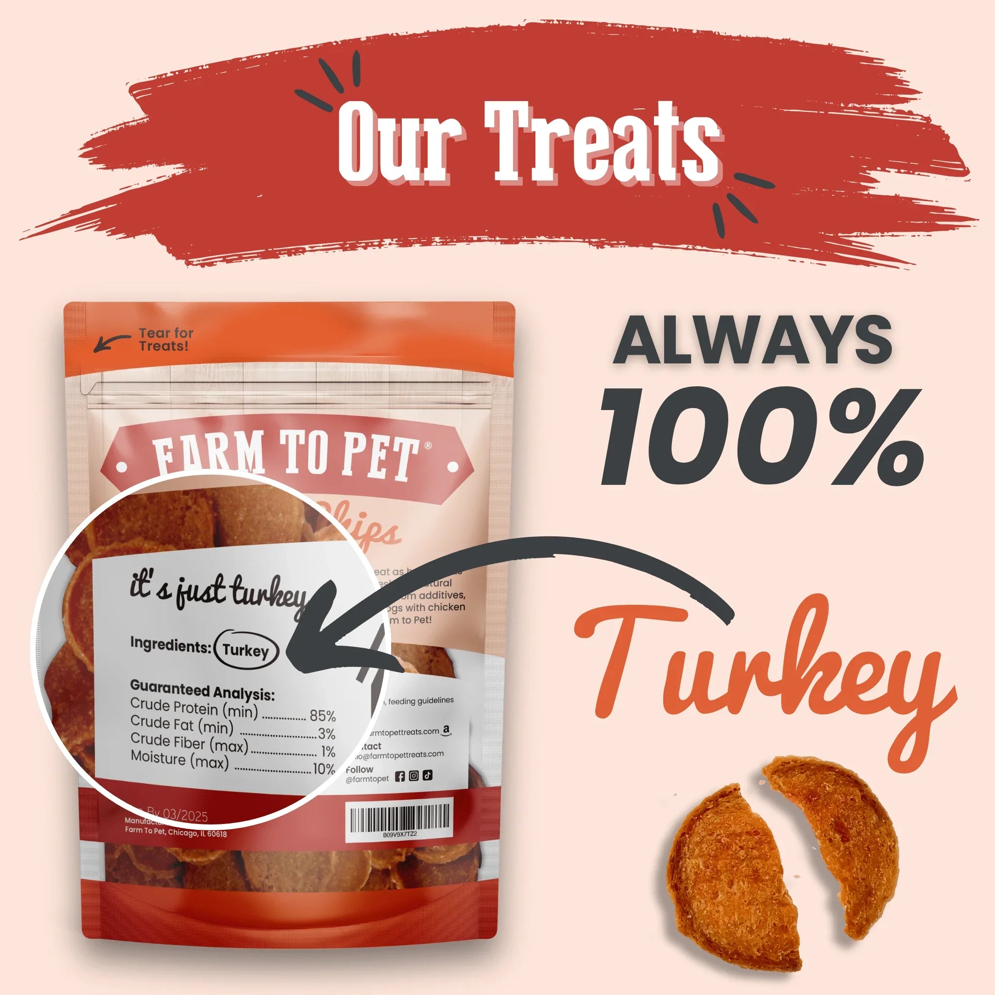 Turkey Chips for Dogs | All-Natural Single-Ingredient Healthy Dog Treats Farm To Pet